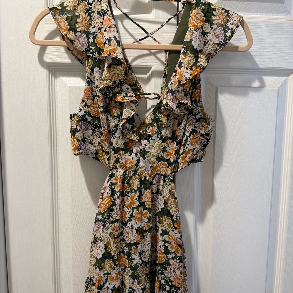 Astr Floral Ruffle Mini Dress - Green and Yellow